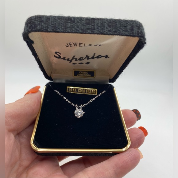Cubic Zirconia 14kt Gold Filled Necklace by Jewels by Superior Original Box - Picture 3 of 9